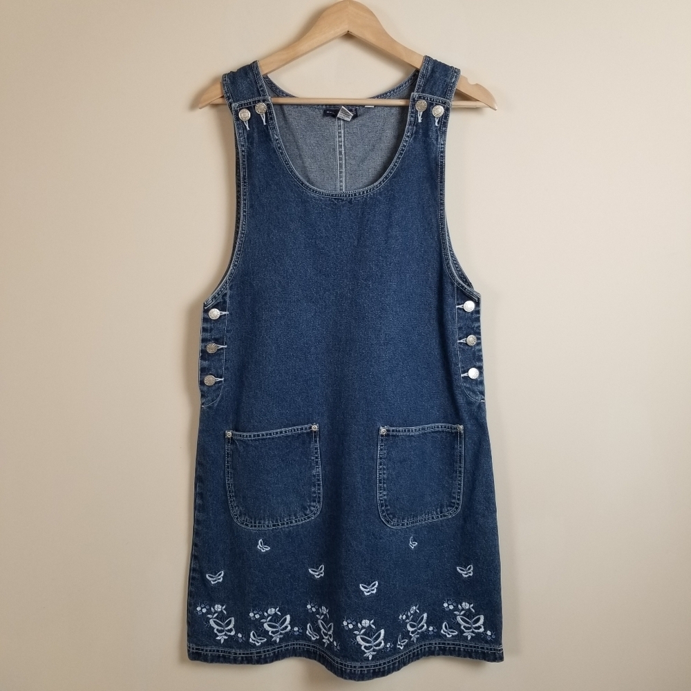 Eric Charles Embroidered Butterfly Denim Jumper Dress Small